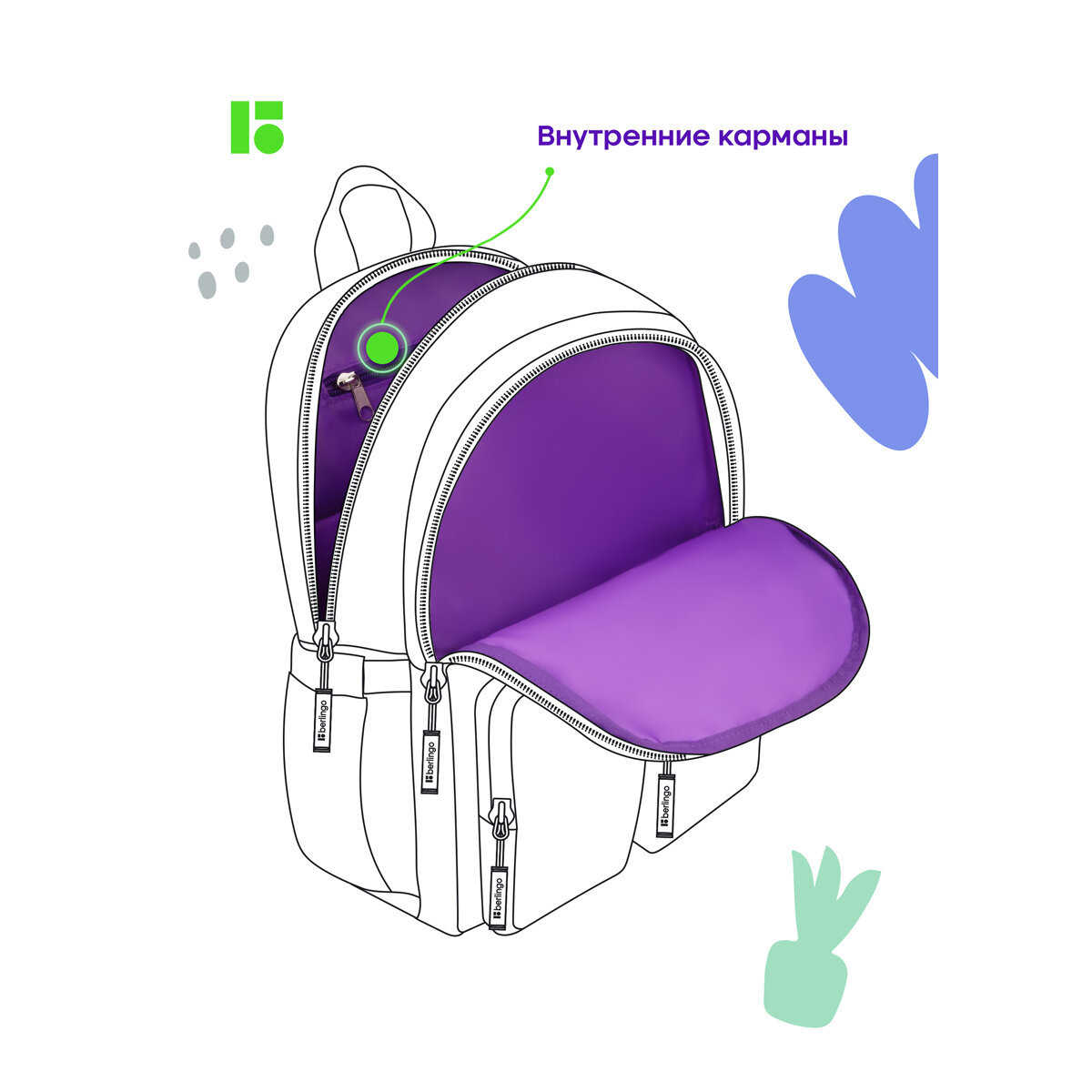 Рюкзак BERLINGO "Envy" 2 отделения, 4 кармана, уплотненная спинка, 39*28*17см, голубой — фото 1