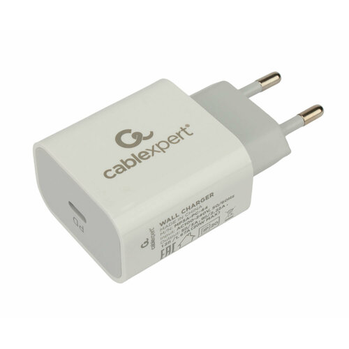 Зарядное устройство Cablexpert 3А, быстрая зарядка QC3.0/PD, порт Type-C белый