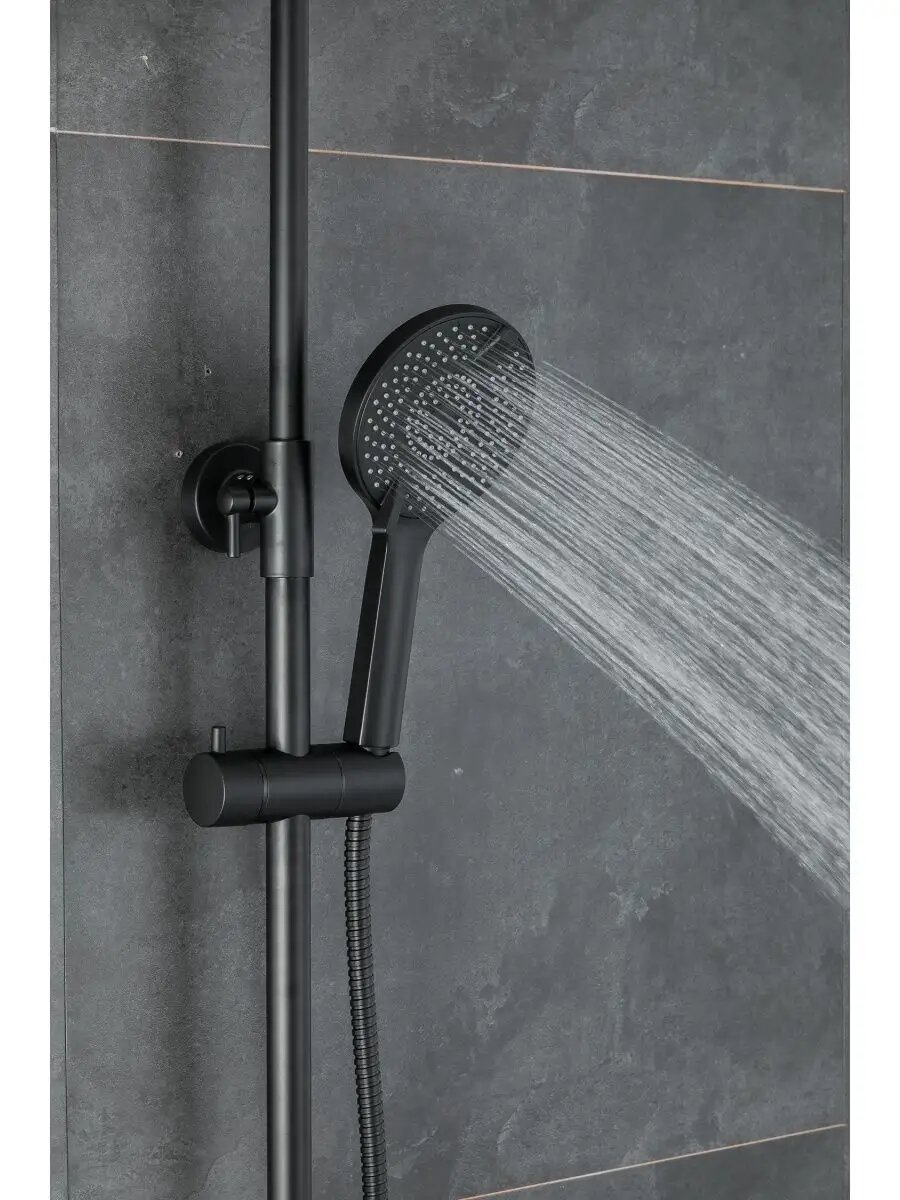 Душевая система F2467-6, с режимом тропический дождь, латунь, черный матовый — фото 1
