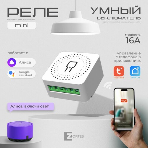 Умное реле смарт реле модуль умный дом 16А WiFi Tuya Smart Life с Алисой Марусей Поддержка помощников Яндекс Алиса Google Home 1570₽