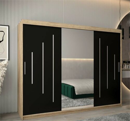 Изображение товара Шкаф-купе МебельЛэнд24 Валмиера NEW - 5 Дуб Сонома / Черный 130x50x220 дуб светлый для одежды трехдверный с 1 зеркалом