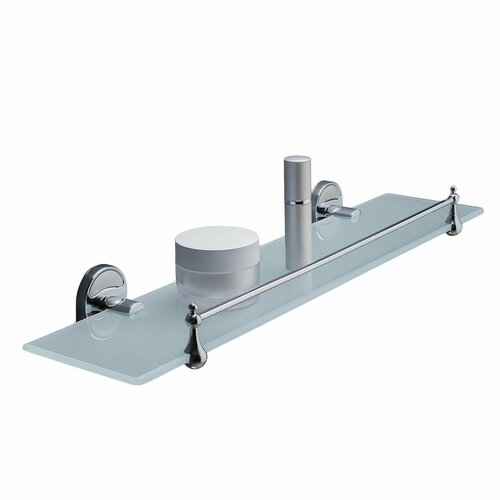 Полка для ванной комнаты прямоугольная 52 см стеклянная с бортиком, хромированная