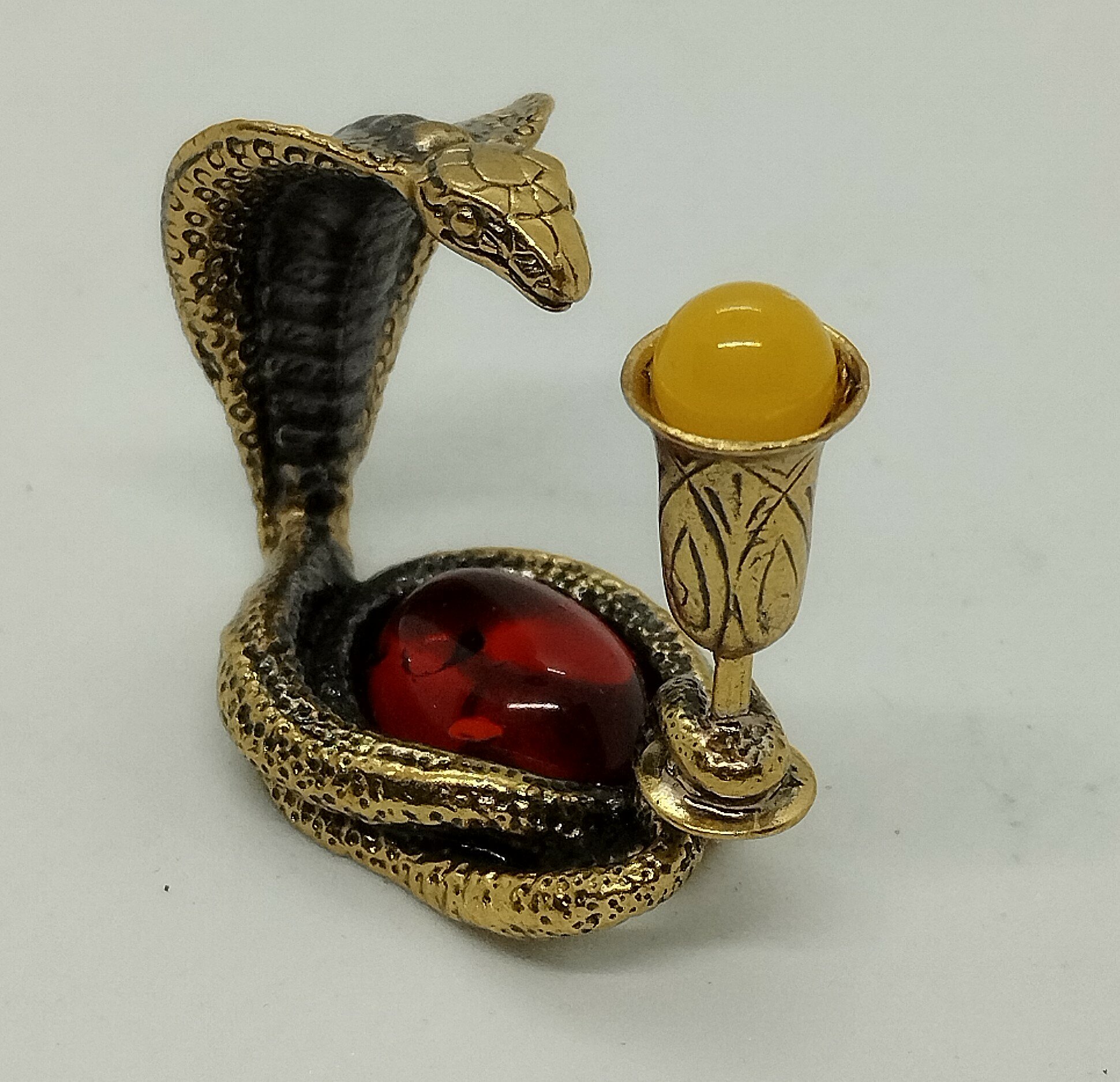 Фигурка бронза с янтарем "Змея", арт 317 — фото 1