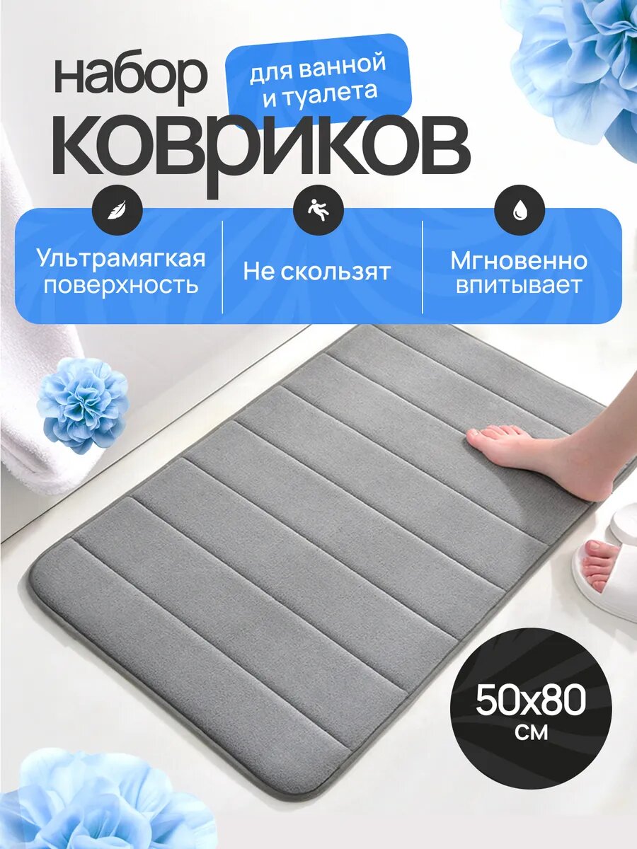 Коврик для ванной противоскользящий быстросохнущий