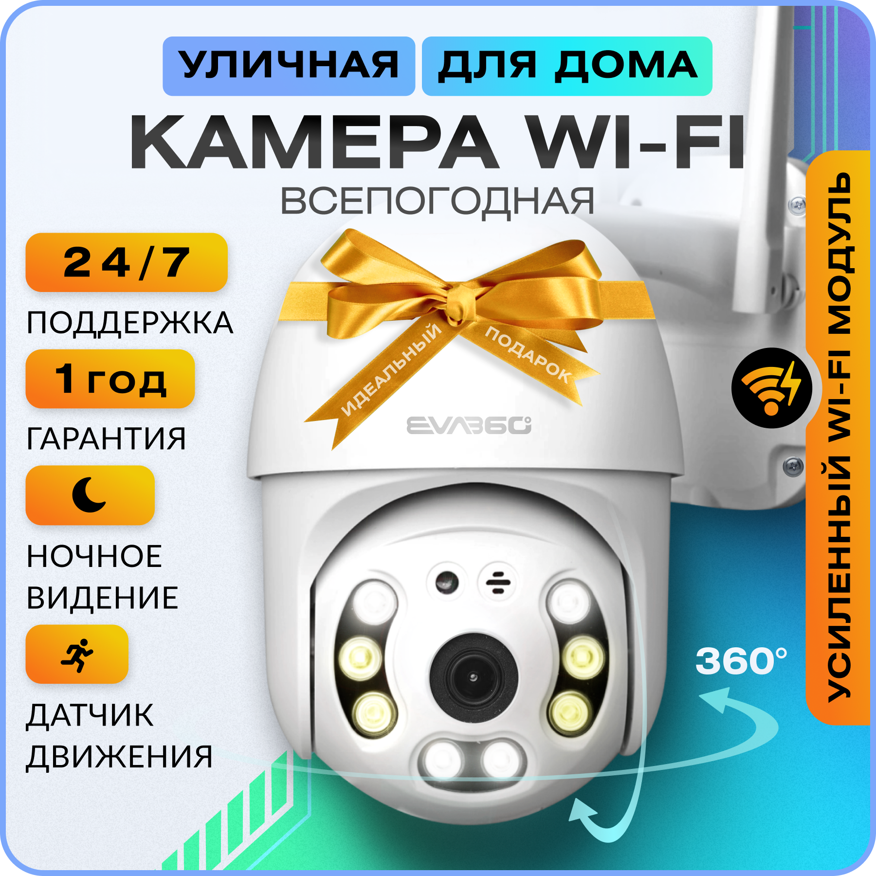 Уличная камера видеонаблюдения wifi ip поворотная ночная съемка датчик движения