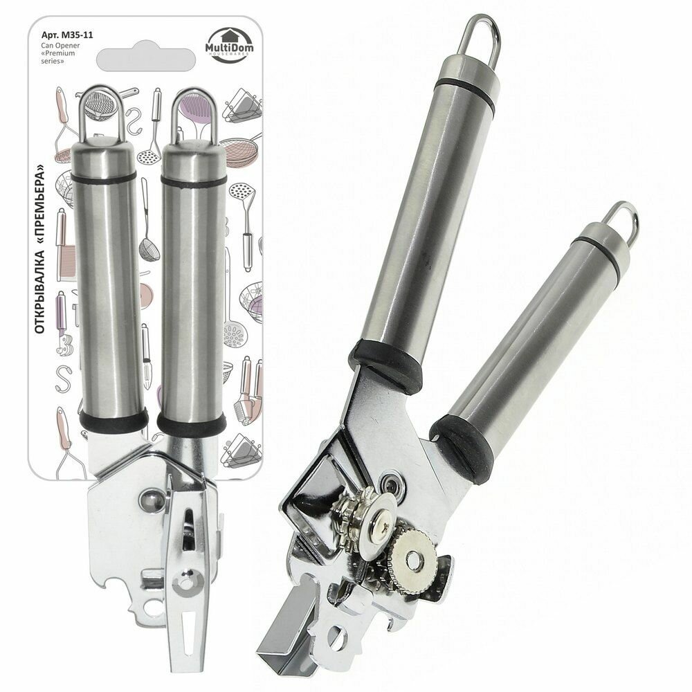 Открывалка Мультидом "Премьера", хромированной стали, ручки из нержавеющей стали, 20х4,5х3,5 см (M35-11)