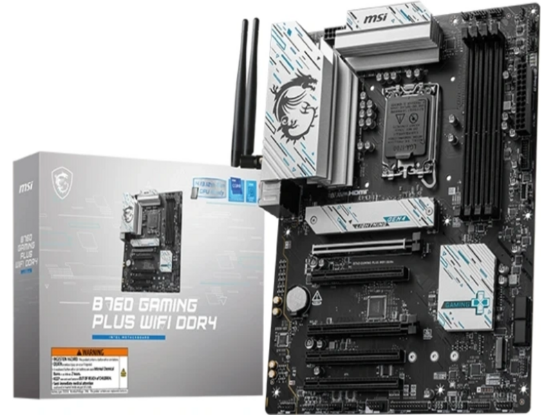 Материнская плата B760 GAMING PLUS WIFI DDR4 B760, LGA1700, 4*DDR4, 5*PCIEx16, 2*M.2, 2*TypeC, 2*USB3.2Gen2, 2*USB3.2Gen1, 8*USB2.0, 4*SATA3.0, 2.5G, DP, HDMI, ATX, RTL