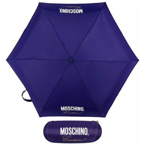 фото Мини-зонт moschino, механика, 4 сложения, купол 90 см., 6 спиц, чехол в комплекте, для женщин, синий