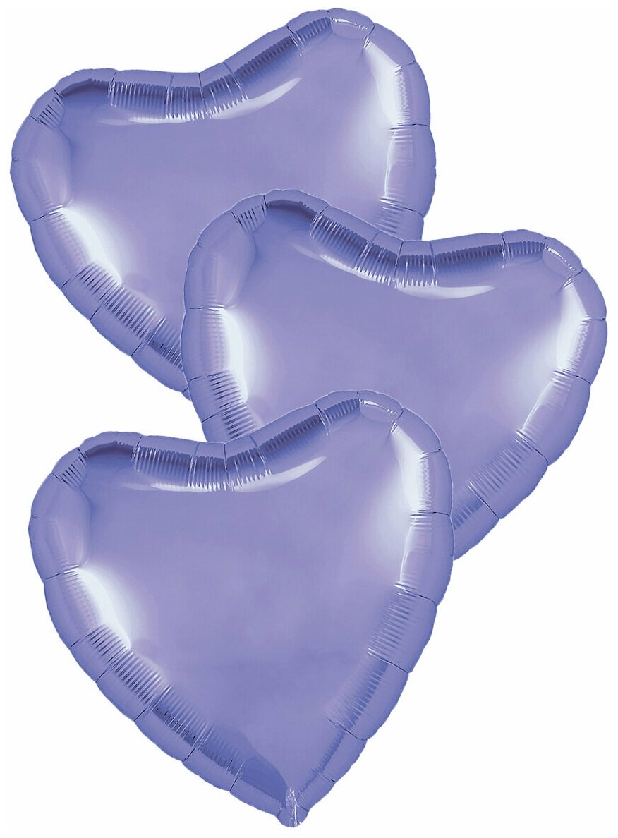 Воздушные шары фольгированные Agura Сердца, Металлик, Сиреневый, 46 см, набор 3 шт