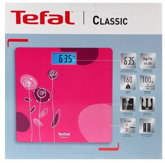 Tefal Весы напольные Tefal Classic PP1531V0, электронные, до 160 кг, розовые - фотография № 5