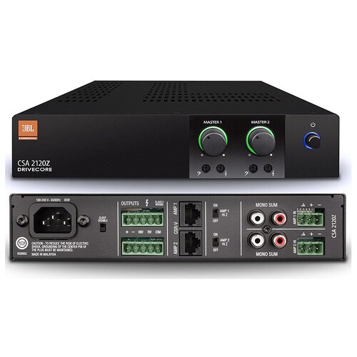 JBL CSA2120Z усилитель мощности 2х120Вт, 4/8Ом. 70/100V.Входы - 2 балансных (Phoenix), 2 небалансных (RCA) стерео с суммированием. 2 выхода (Phoenix).