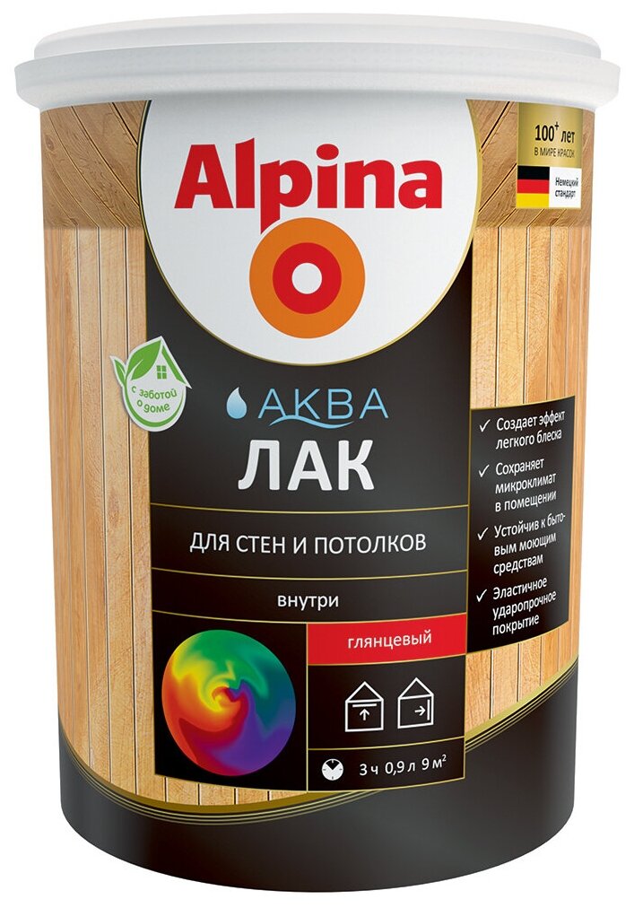 Лак для стен и потолков Alpina Аква, акриловый, глянцевый, 0,9 л