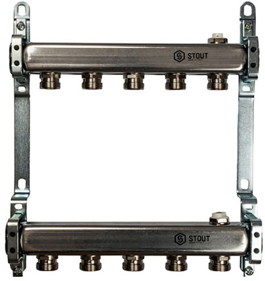 Коллектор из нержавеющей стали для радиаторной разводки Stout 5 выходов