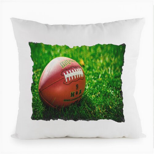 фото Подушка белая рекби мяч для рекби американский футбол трава,белая coolpodarok