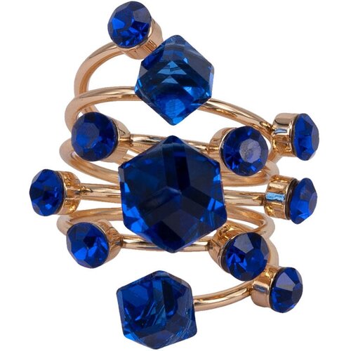Кольцо OTOKODESIGN, кристалл, безразмерное, синий, золотой