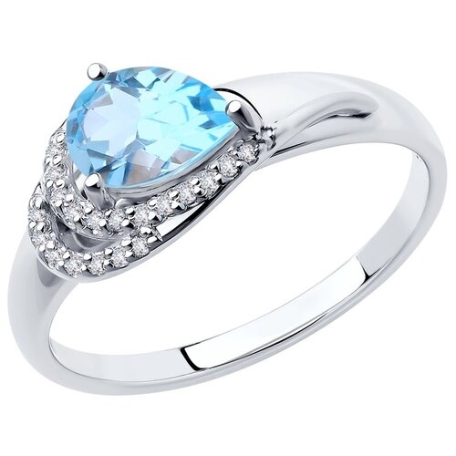 Кольцо Diamant, серебро, 925 проба, топаз, размер 17.5, белый кольцо 1410931004 из серебра 925 пробы с топазом голубым природным и фианитом 19