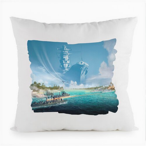 фото Подушка белая coolpodarok игры.вов.корабли.world of warchips.(силуэт корабля в небе),белая