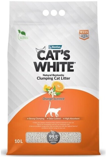 Наполнитель для кошачьих туалетов Cat's White Orange комкующийся, бентонитовый с ароматом апельсина (10л)