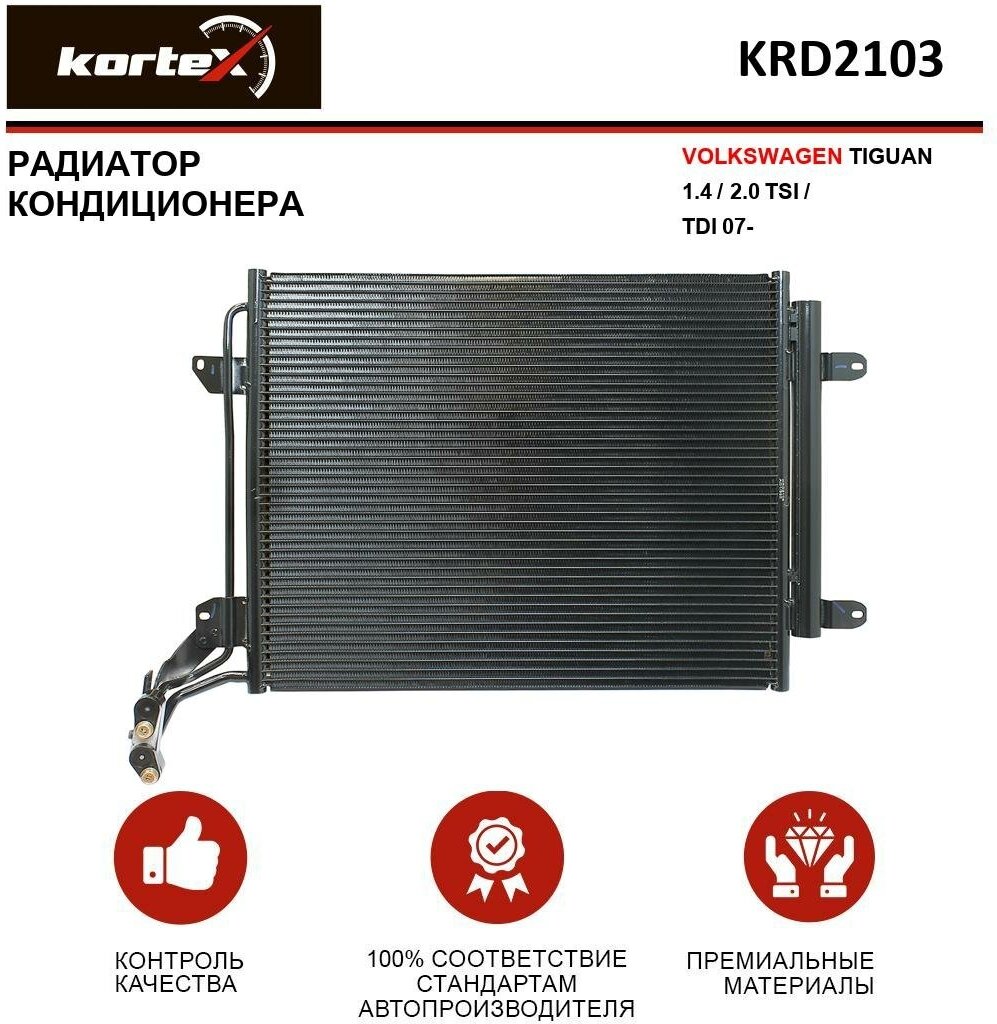 Радиатор Kortex для кондиционера Volkswagen Tiguan 1.4 / 2.0 TSI / TDI 07- OEM 5N0820411C, 5N0820411D, 5N0820411E, KRD2103, LRAC18N5