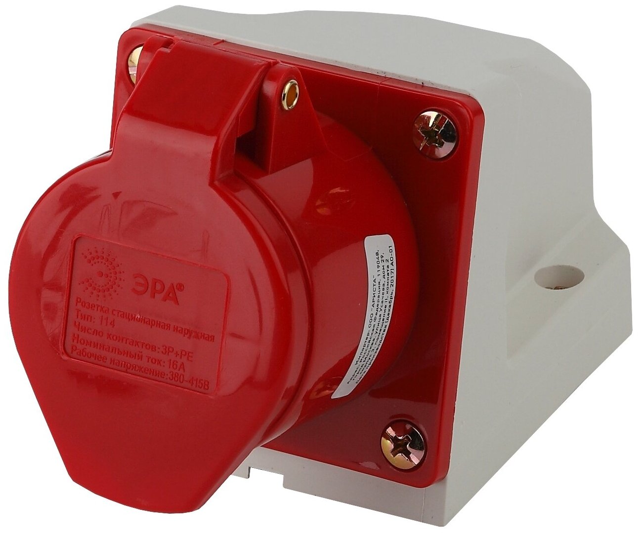 Розетка стационарная наружная 114 3Р+РЕ 16А 380В IP44 Эра Б0032875 - фото №1