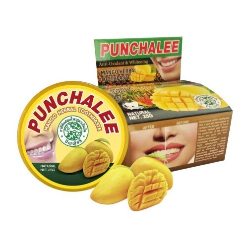 Тайская отбеливающая растительная зубная паста Punchalee с манго, 25гр растительная зубная паста панчале с манго punchalee mango herbal toothpaste