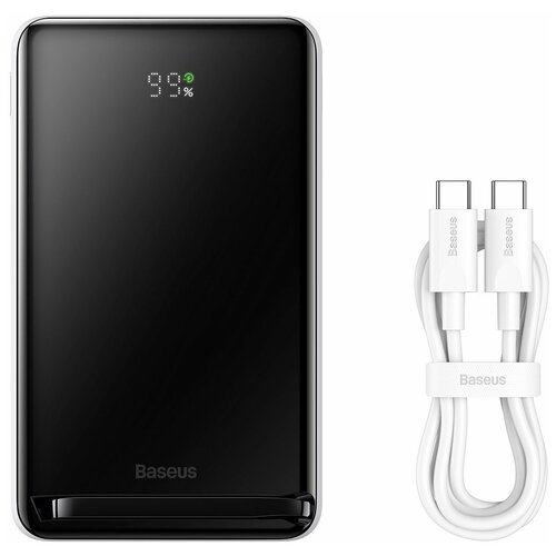 Внешний аккумулятор Baseus Magnetic Bracket Wireless Fast Charge Power Bank 10000mAh 20W белый (с кабелем Type-C-Type-C 60W(20V/3A) 50см) (PPCX000002) внешний аккумулятор с беспроводной зарядкой baseus magnetic wireless 6000mah 20w белый