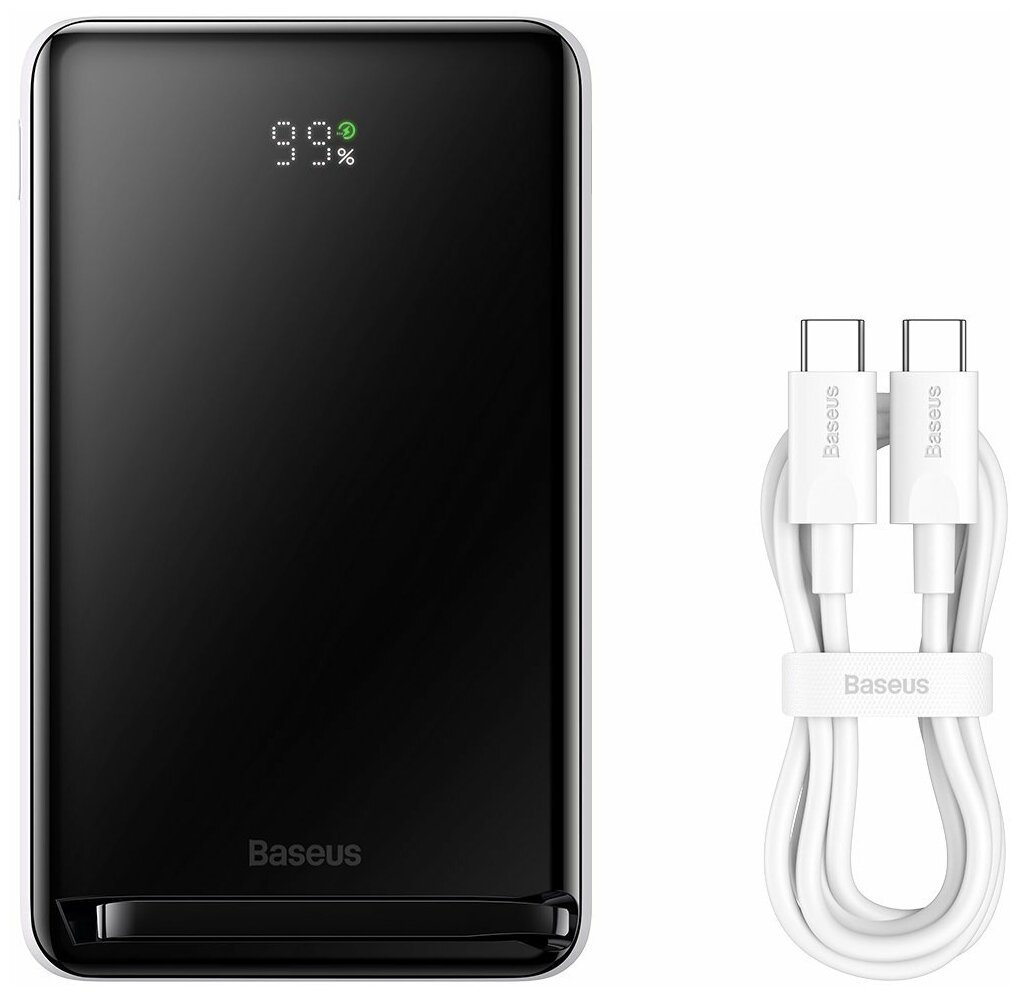 Внешний аккумулятор Baseus Magnetic Bracket Wireless Fast Charge Power Bank 10000mAh 20W белый (с кабелем Type-C-Type-C 60W(20V/3A) 50см) (PPCX000002)