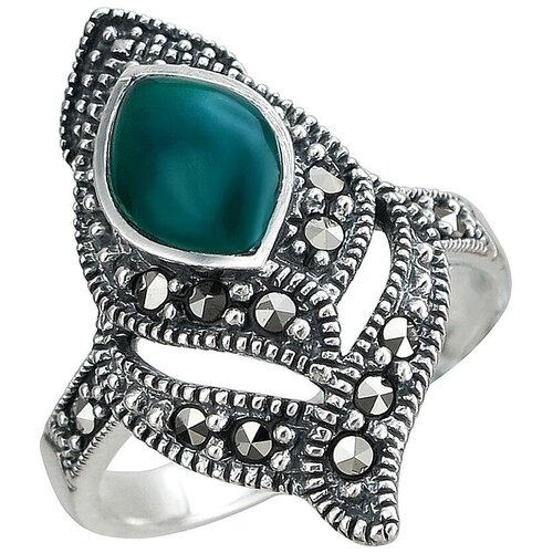 фото Эстет кольцо с хризопразами и марказитами из чернёного серебра с26к451184ч, размер 19
