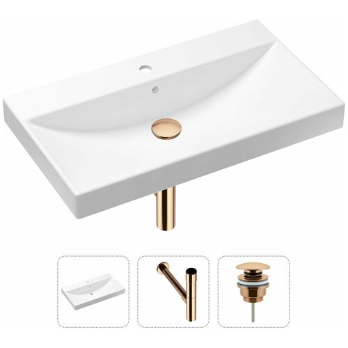 Комплект 3 в 1 Lavinia Boho Bathroom Sink 21520627: врезная фарфоровая раковина 80 см, металлический сифон, донный клапан