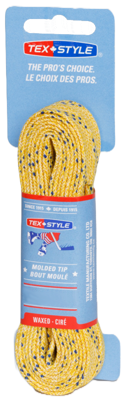 Шнурки хоккейные TEXSTYLE Double Blue Line Waxed, Extra Wide (желтый)-274 см 1510MT-YL - фотография № 2