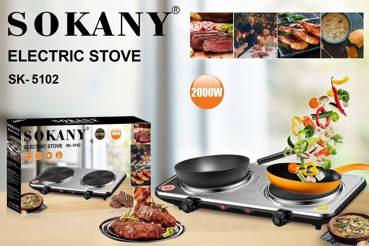 Электрическая плитка SOKANY SK-5102/обеспечит быстрый разогрев/подходит для всех видов посуды/2000Вт/защита от перегрузки по току/серебристый - фотография № 3