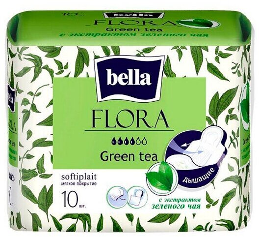 Гигиенические прокладки Bella Flora Green Tea 4 капель 10 шт