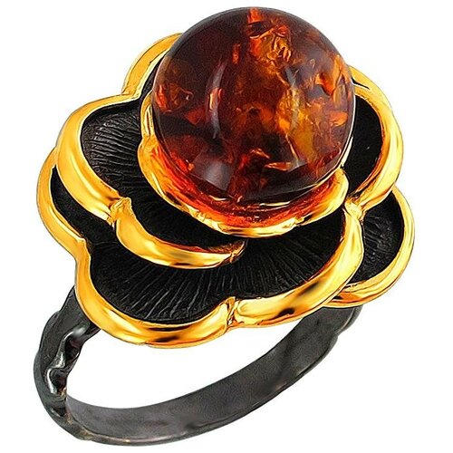 фото Эстет кольцо с янтарем из чернёного серебра с позолотой 51к451310пч, размер 20