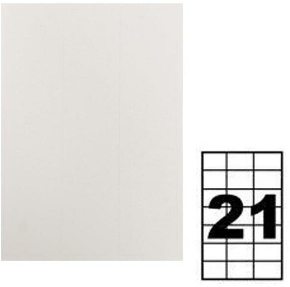 Этикетки А4 самоклеящиеся 50 листов, 80 г/м, на листе 21 этикетка, размер: 65 х 40 мм, матовые, белые