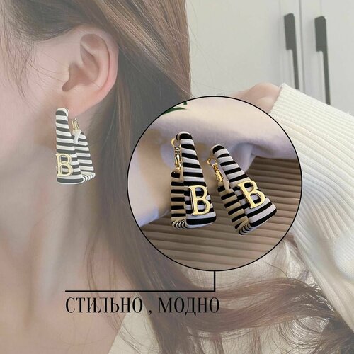 Серьги, кожа, золотой, черный, белый