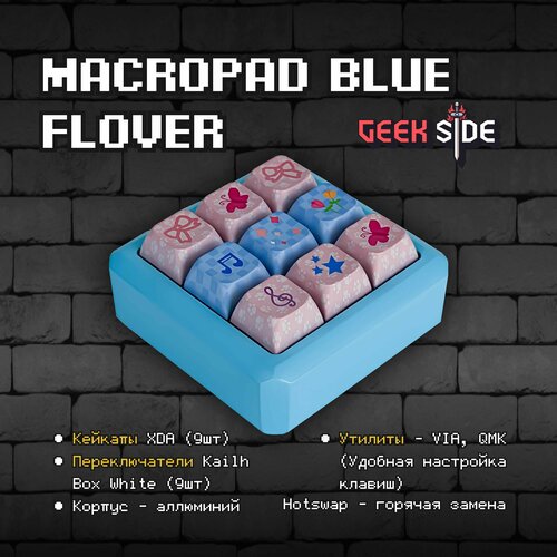 Игровой Макропад Blue Flover (White switch) 5%, Hotswap, QMK VIA, Win Mac, Голубой