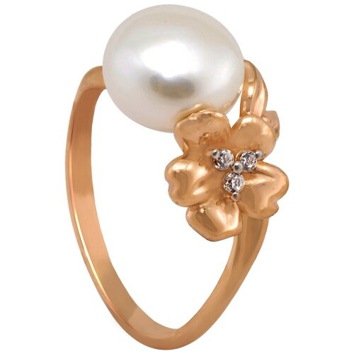 фото Примаэксклюзив кольцо цветок с жемчугом и фианитами из красного золота 190-1-547р, размер 17.5
