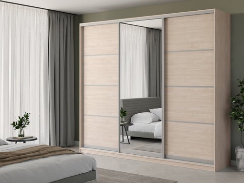 Изображение товара Шкаф купе Матэрна для одежды Шамони светлый + зеркало 260 х 58 х 240 см