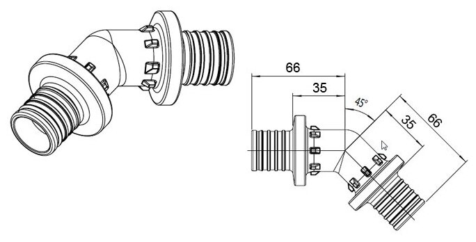 PX 11600541001 Угольник PPSU (32 мм, 45 °) REHAU - фото №4