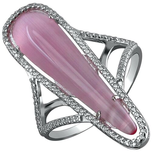 фото Эстет кольцо с 1 кошачьим глазом из серебра с3к253423, размер 18