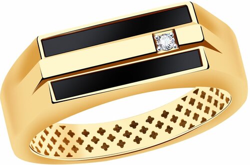 Перстень Diamant online, желтое золото, 585 проба, оникс, размер 20, золотистый