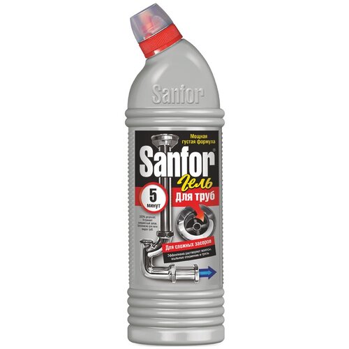Средство для прочистки труб Sanfor 5 минут, гель, 1л - 2 шт.