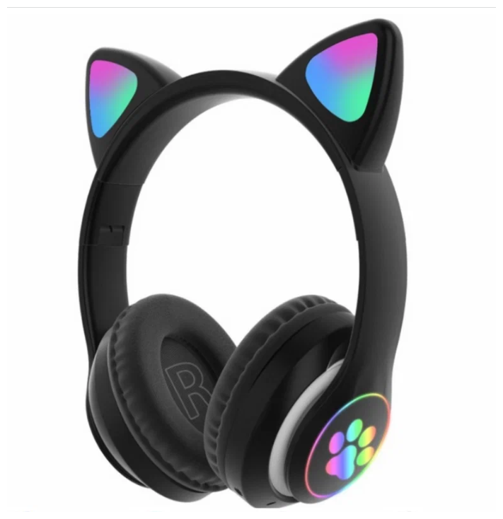 Детские беспроводные наушники WIRELESS HEADSET CAT с подсветкой и регулировками / Bluetooth 5.0 черные