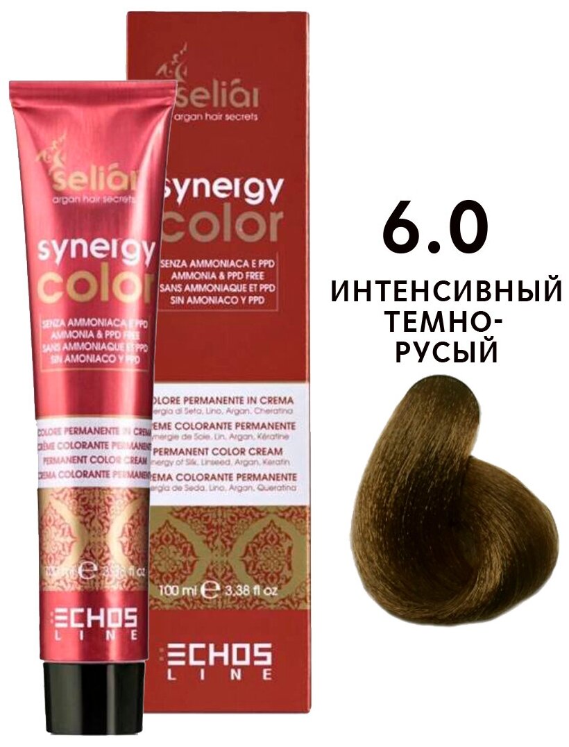 Крем-краска SELIAR SYNERGY COLOR для окрашивания волос ECHOS LINE 6.0 интенсивный темно-русый 100 мл