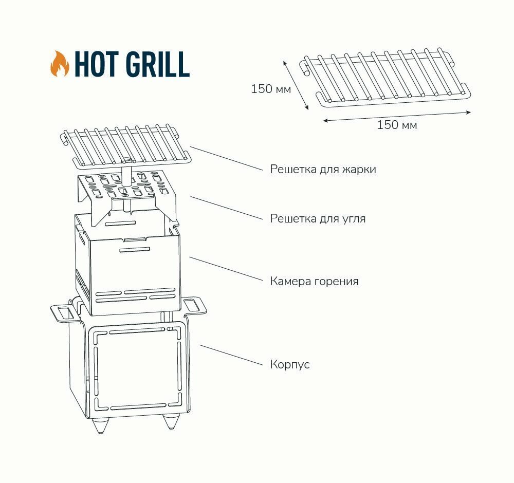 Мангал настольный угольный для бара кафе и ресторана HOT GRILL GM150 GRILL MASTER