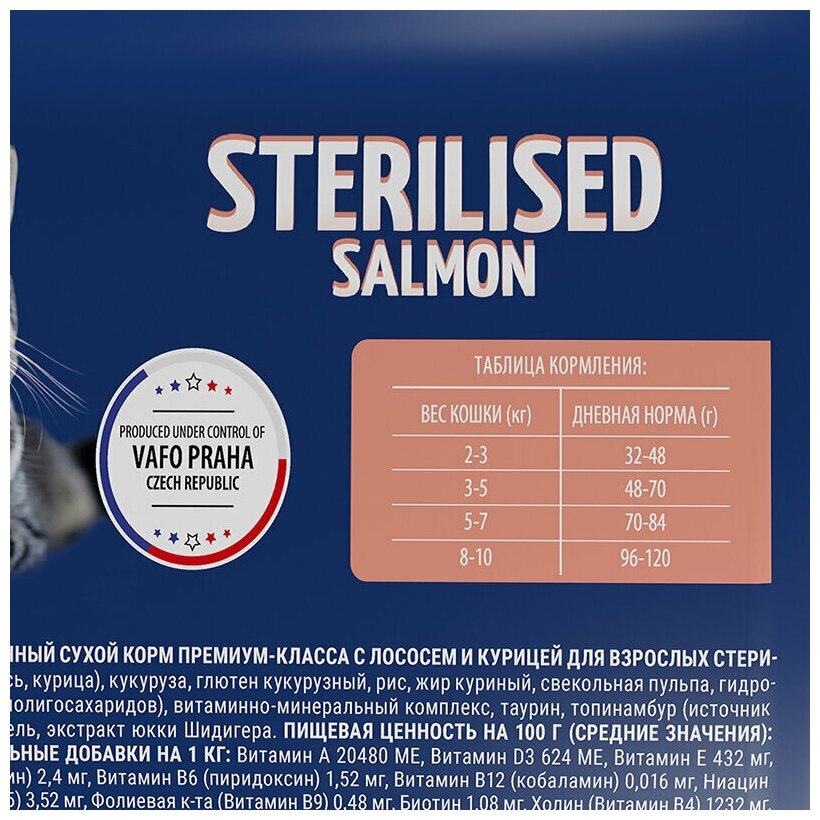Brit Premium Cat Sterilized Salmon & Chicken Полнорационный сухой корм премиум класса с лососем для взрослых кошек, 0,4кг, 1шт