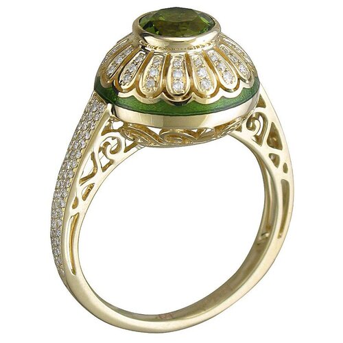 фото Эстет кольцо с турмалином, бриллиантами и эмалью из жёлтого золота 01к636563э-5, размер 17.5