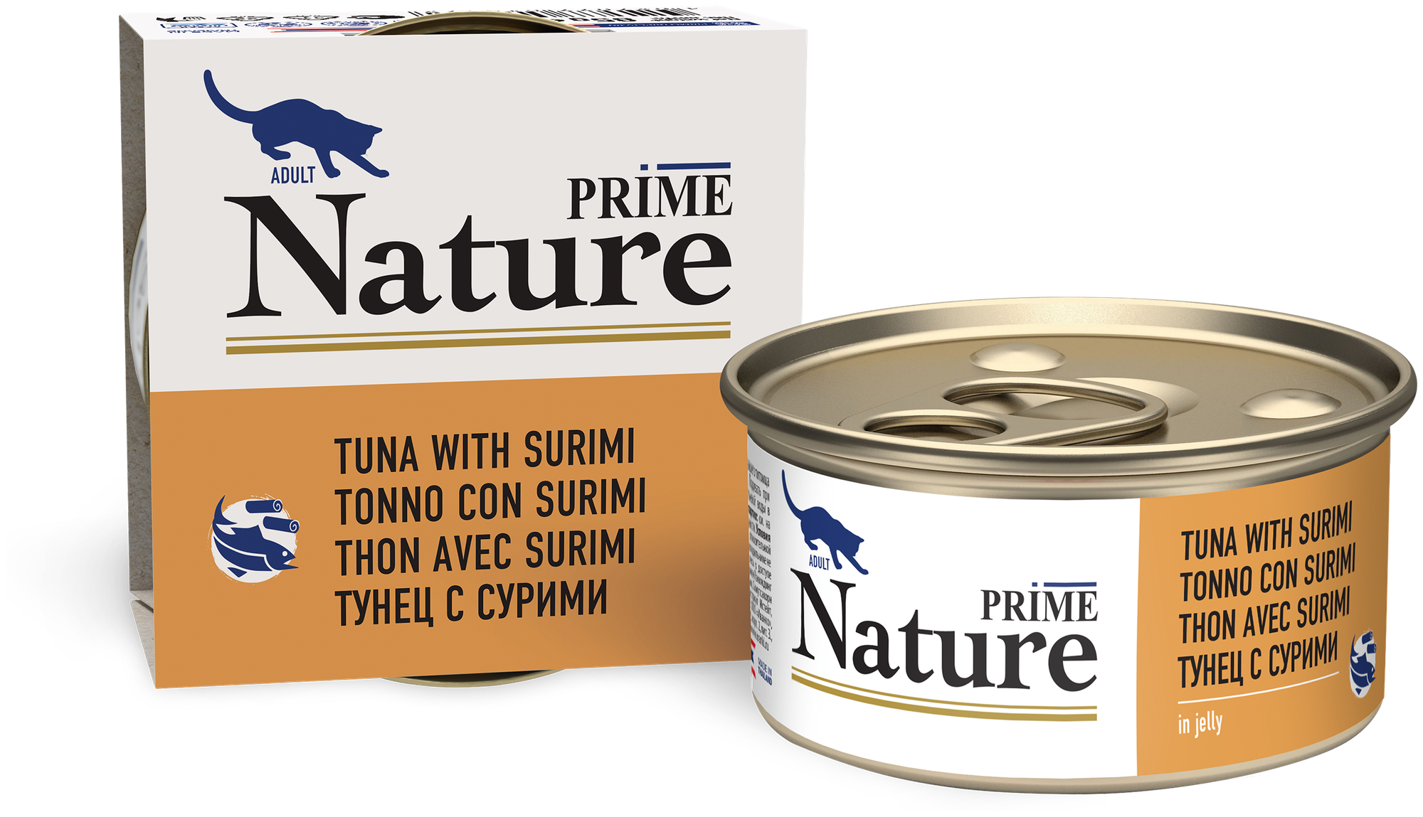 Влажный корм Prime Nature для любых кошек, тунец с сурими в желе 85гр