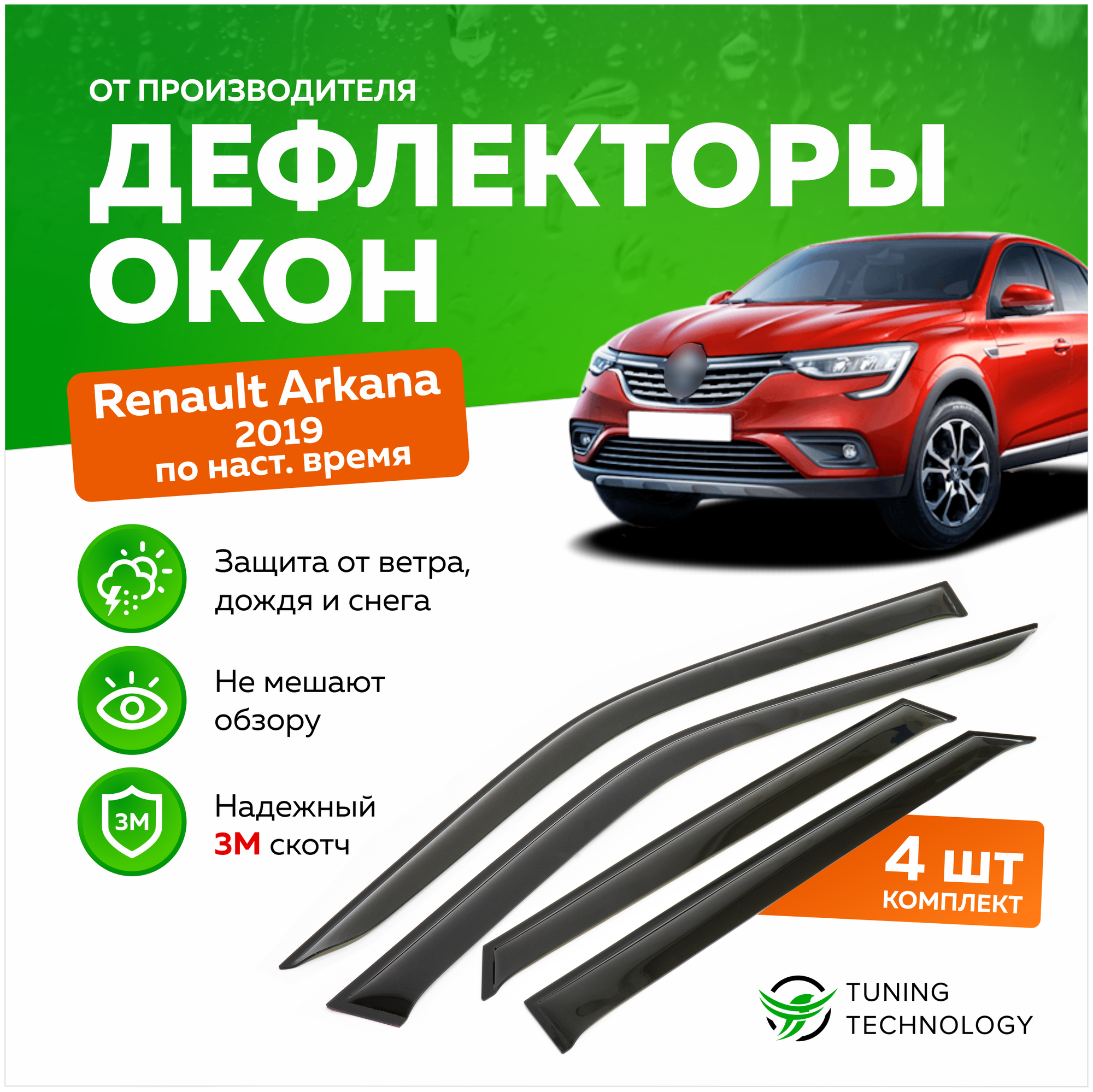 Дефлекторы боковых окон Renault Arkana (Рено Аркана) 2019-2023 ветровики на двери автомобиля ТТ