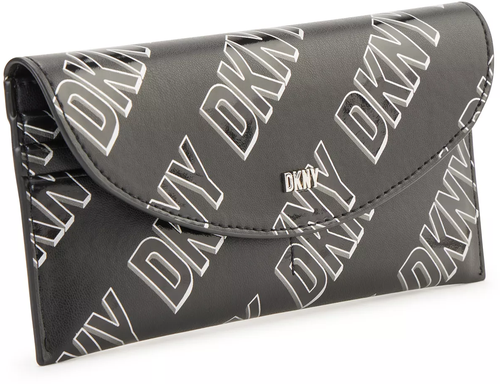 Кошелек DKNY, гладкая фактура, на кнопках, отделение для карт, черный